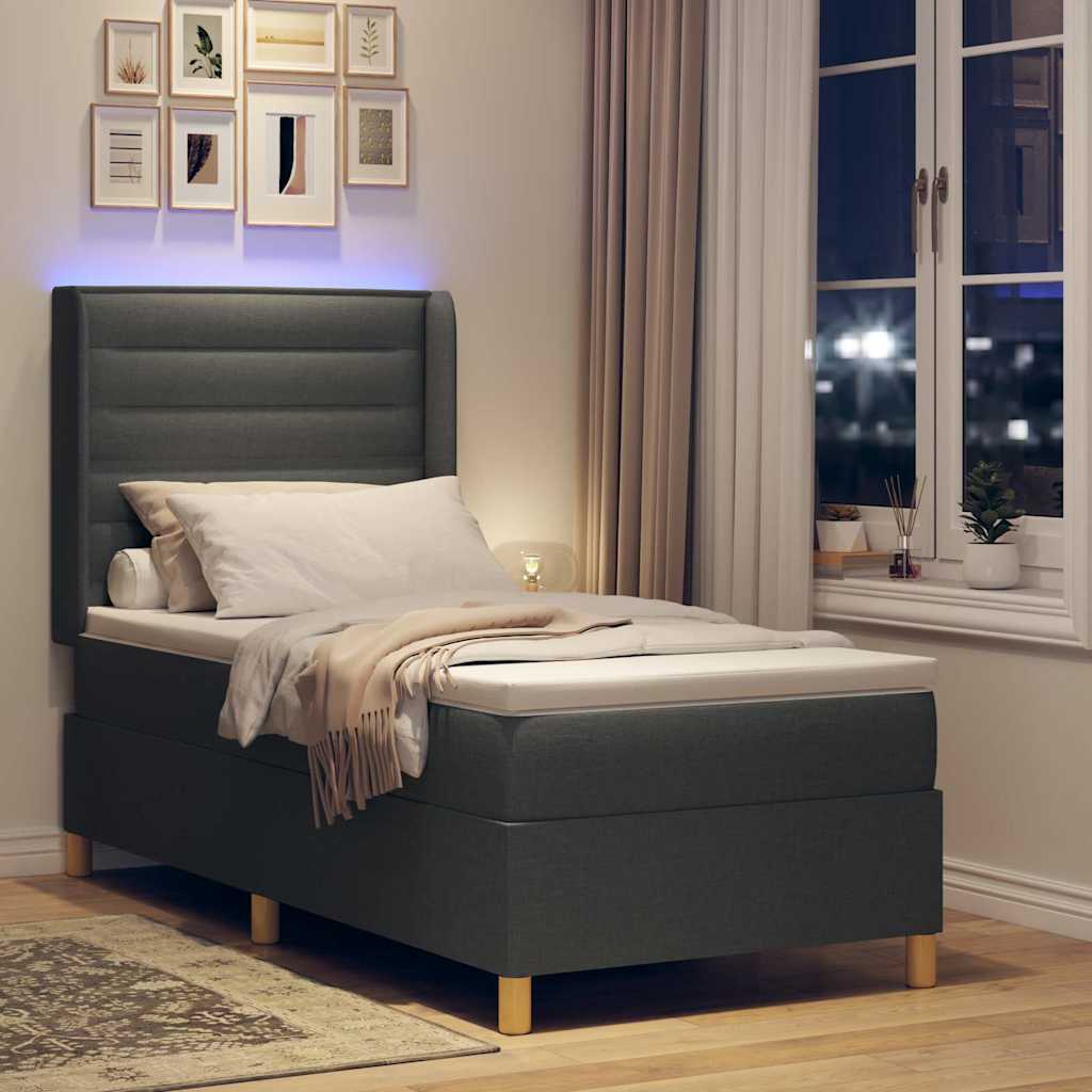 Krevet s opruga kutije s LED trakama Siva 90 x 190 cm tkanina