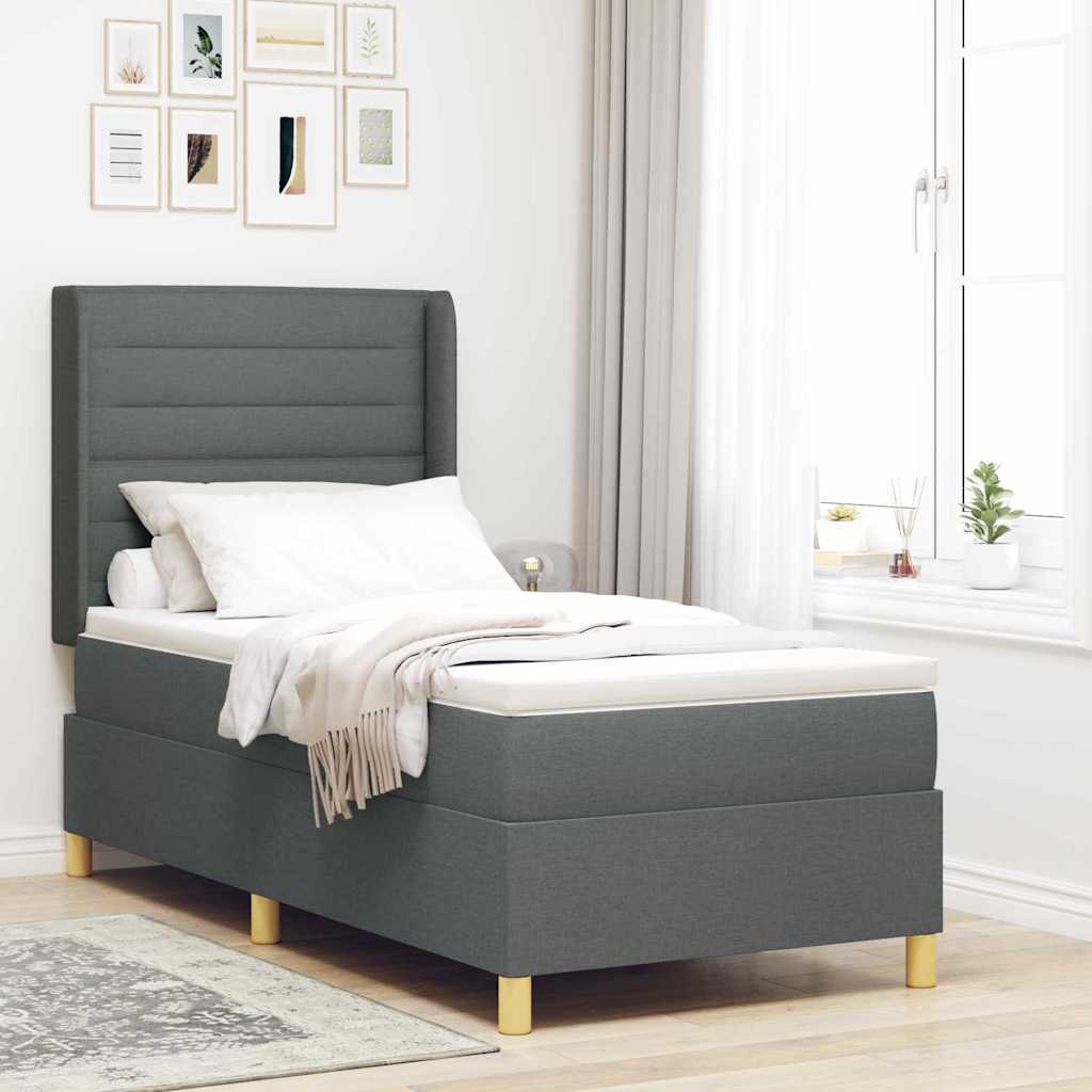 Krevet s opruga kutije s LED trakama Siva 90 x 190 cm tkanina