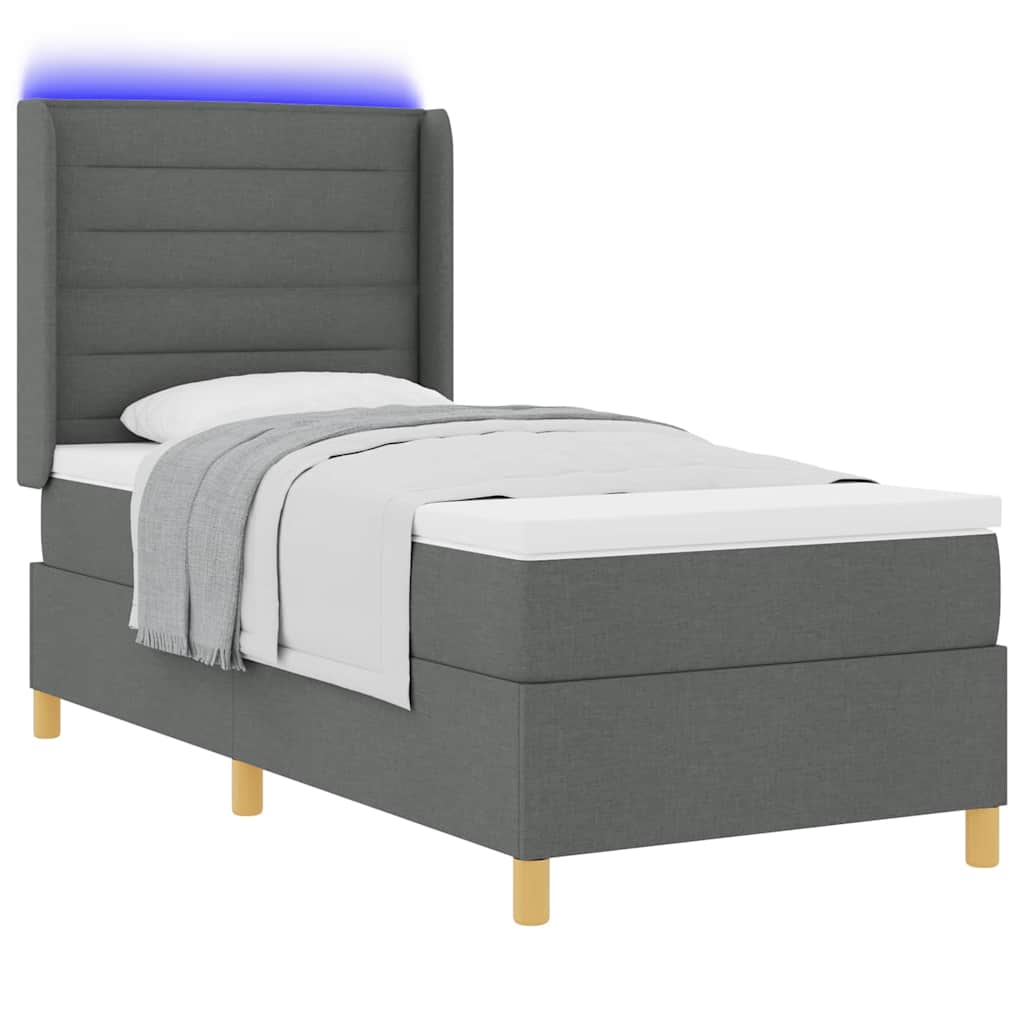 Krevet s opruga kutije s LED trakama Siva 90 x 190 cm tkanina