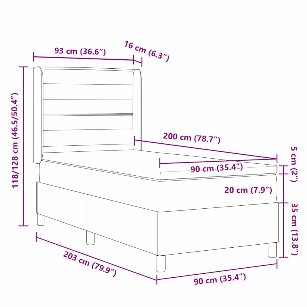 Krevet s opruga kutije s jastukom Siva 90 x 200 cm tkanina