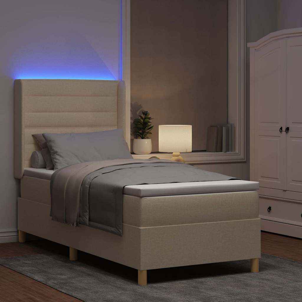 Krevet s opruga kutije s LED trakama Krema 90 x 200 cm tkanina