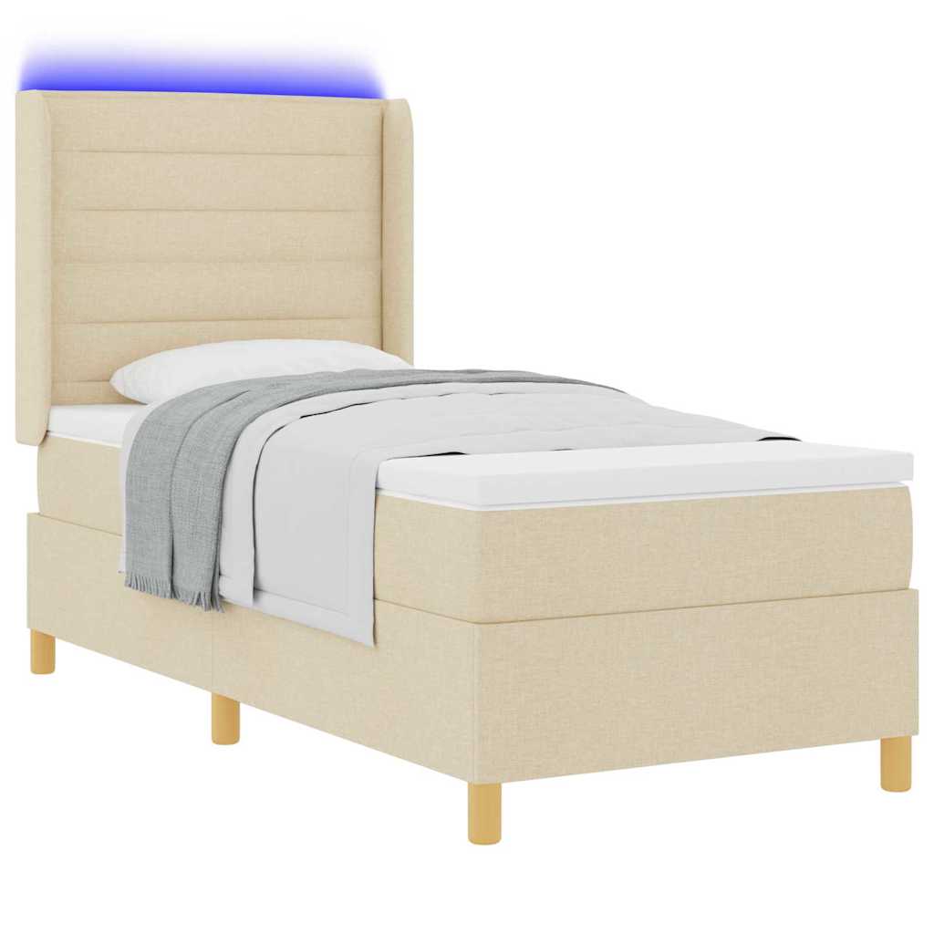 Krevet s opruga kutije s LED trakama Krema 90 x 200 cm tkanina