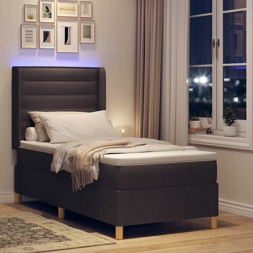 Krevet s opruga kutije s LED trakama Smeđa 100 x 200 cm tkanina