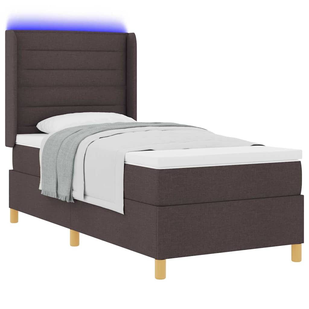 Krevet s opruga kutije s LED trakama Smeđa 100 x 200 cm tkanina