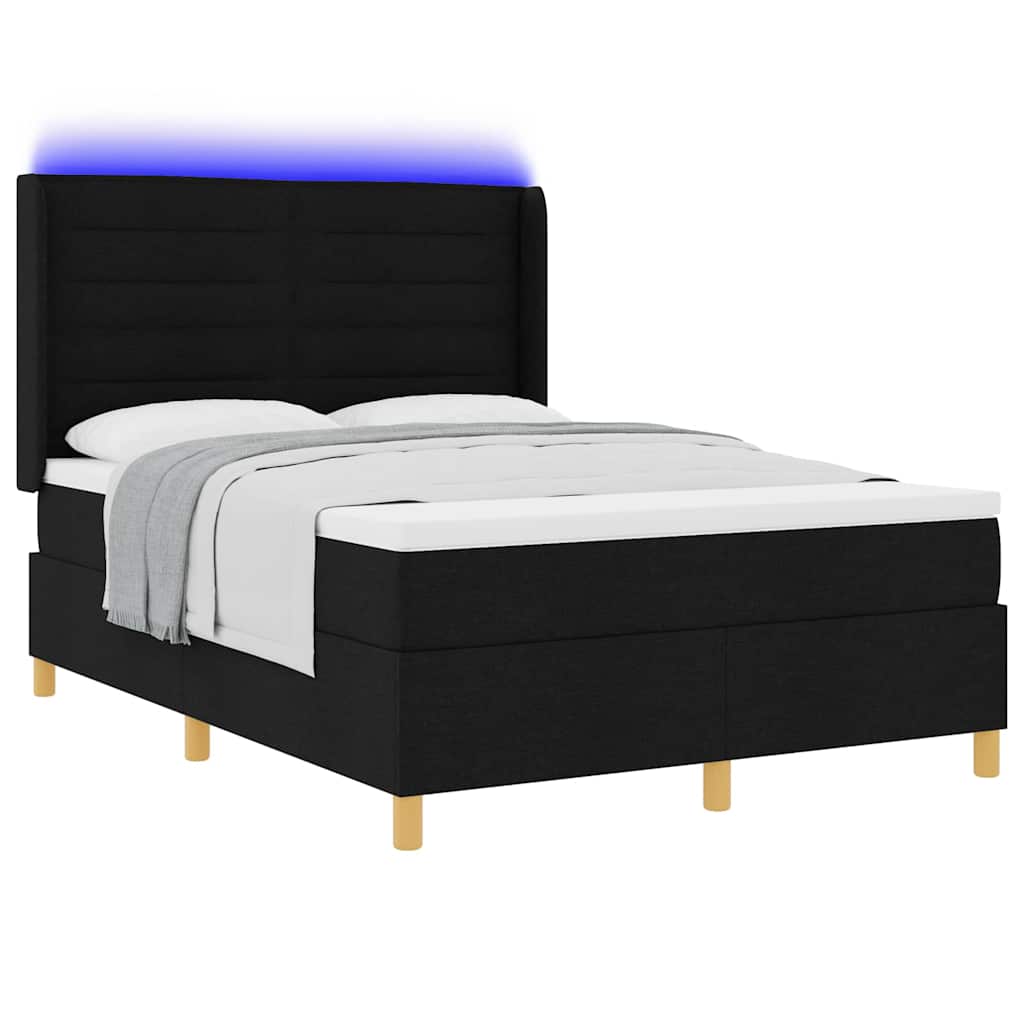 Krevet s opruga kutije s LED trakama Crna 140 x 190 cm tkanina