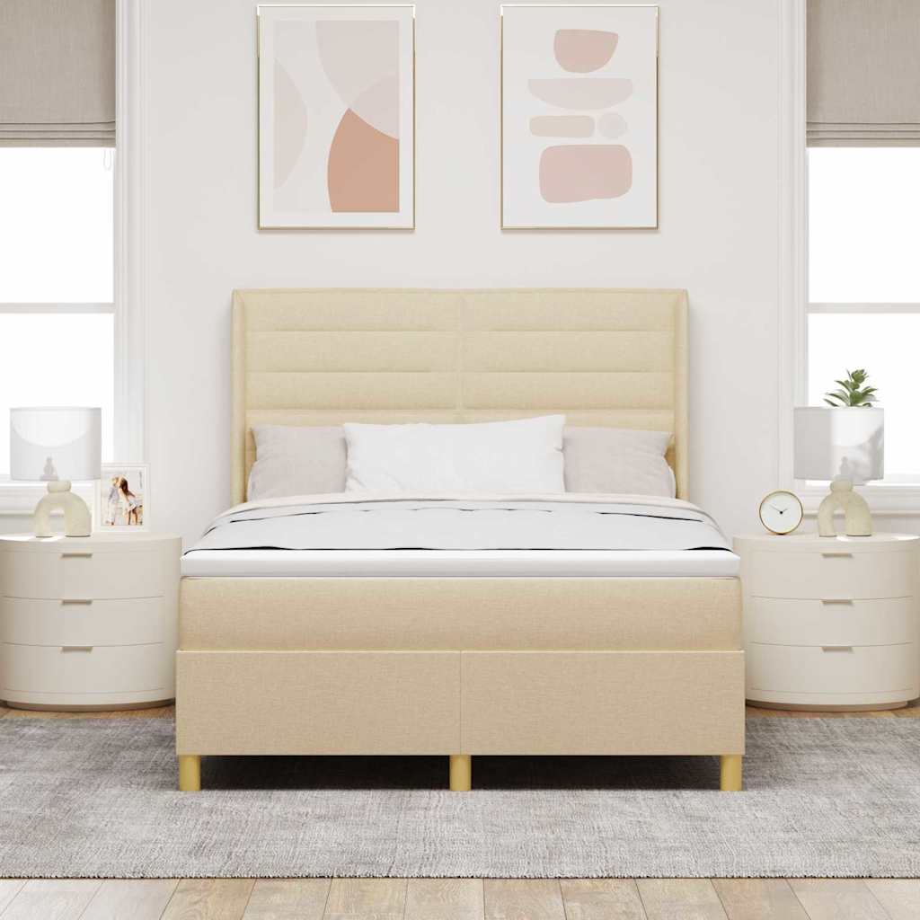 Krevet s opruga kutije s LED trakama Krema 140 x 190 cm tkanina