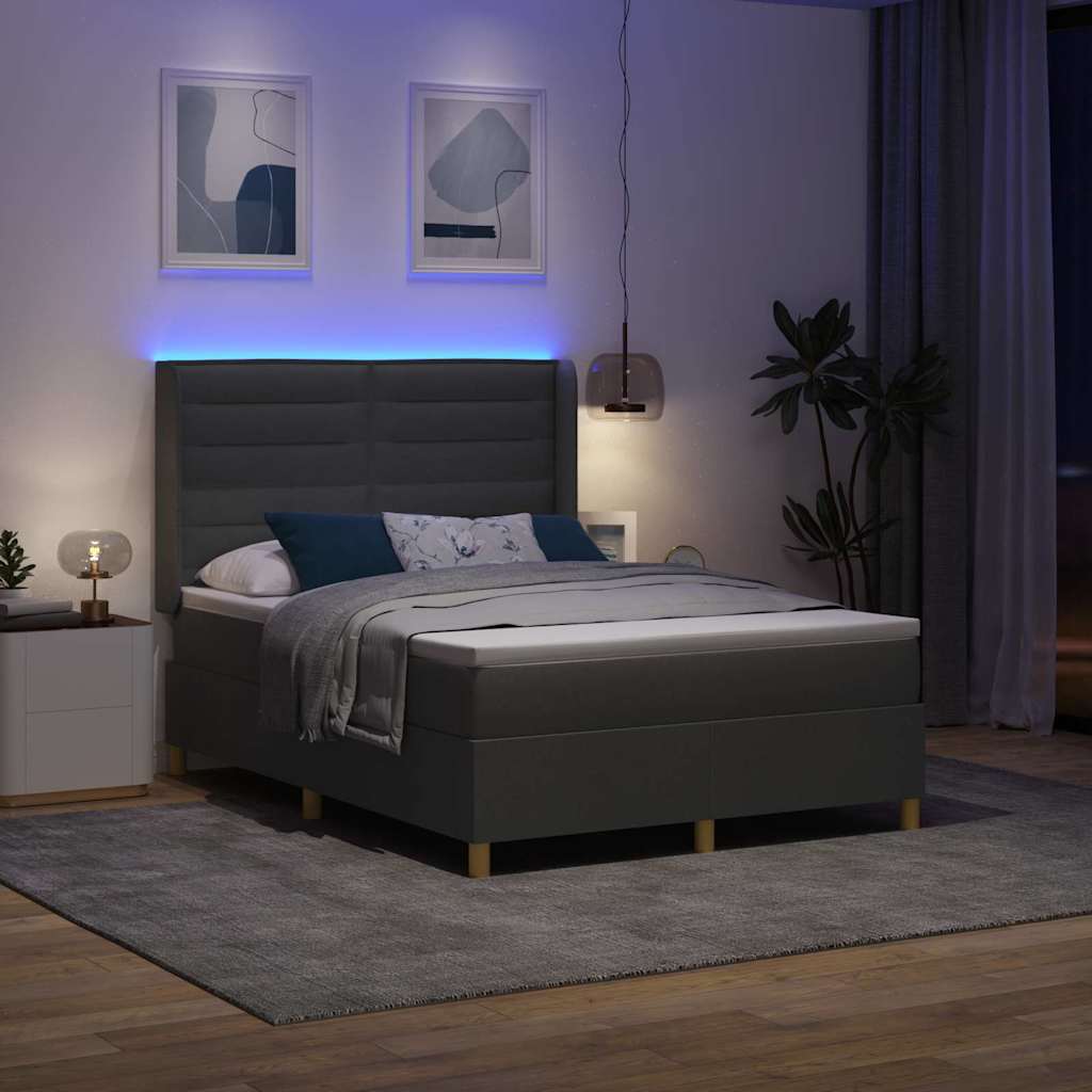 Krevet s opruga kutije s LED trakama Siva 140 x 200 cm tkanina