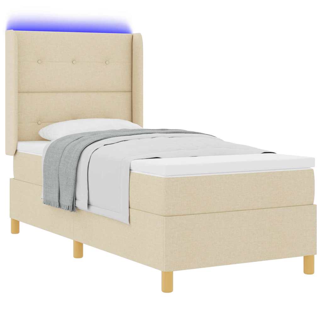 Krevet s opruga kutije s LED trakama Krema 90 x 200 cm tkanina
