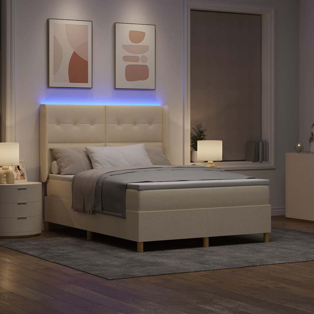 Krevet s opruga kutije s LED trakama Krema 140 x 190 cm tkanina