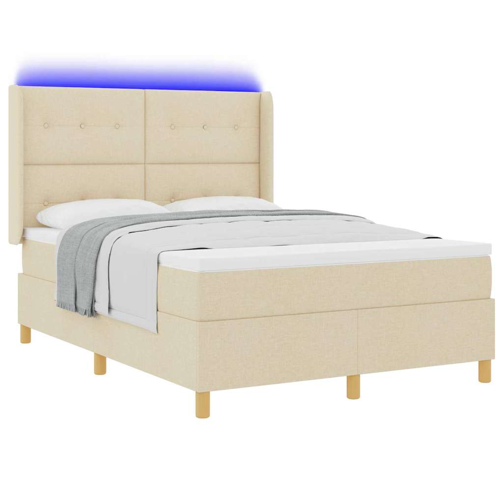Krevet s opruga kutije s LED trakama Krema 160 x 200 cm tkanina