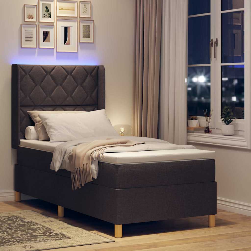 Krevet s opruga kutije s LED trakama Smeđa 100 x 200 cm tkanina