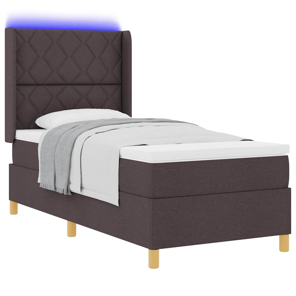 Krevet s opruga kutije s LED trakama Smeđa 100 x 200 cm tkanina