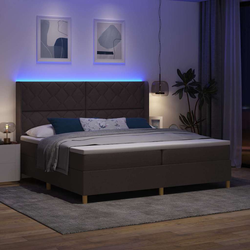 Krevet s opruga kutije s LED trakama Smeđa 200 x 200 cm tkanina
