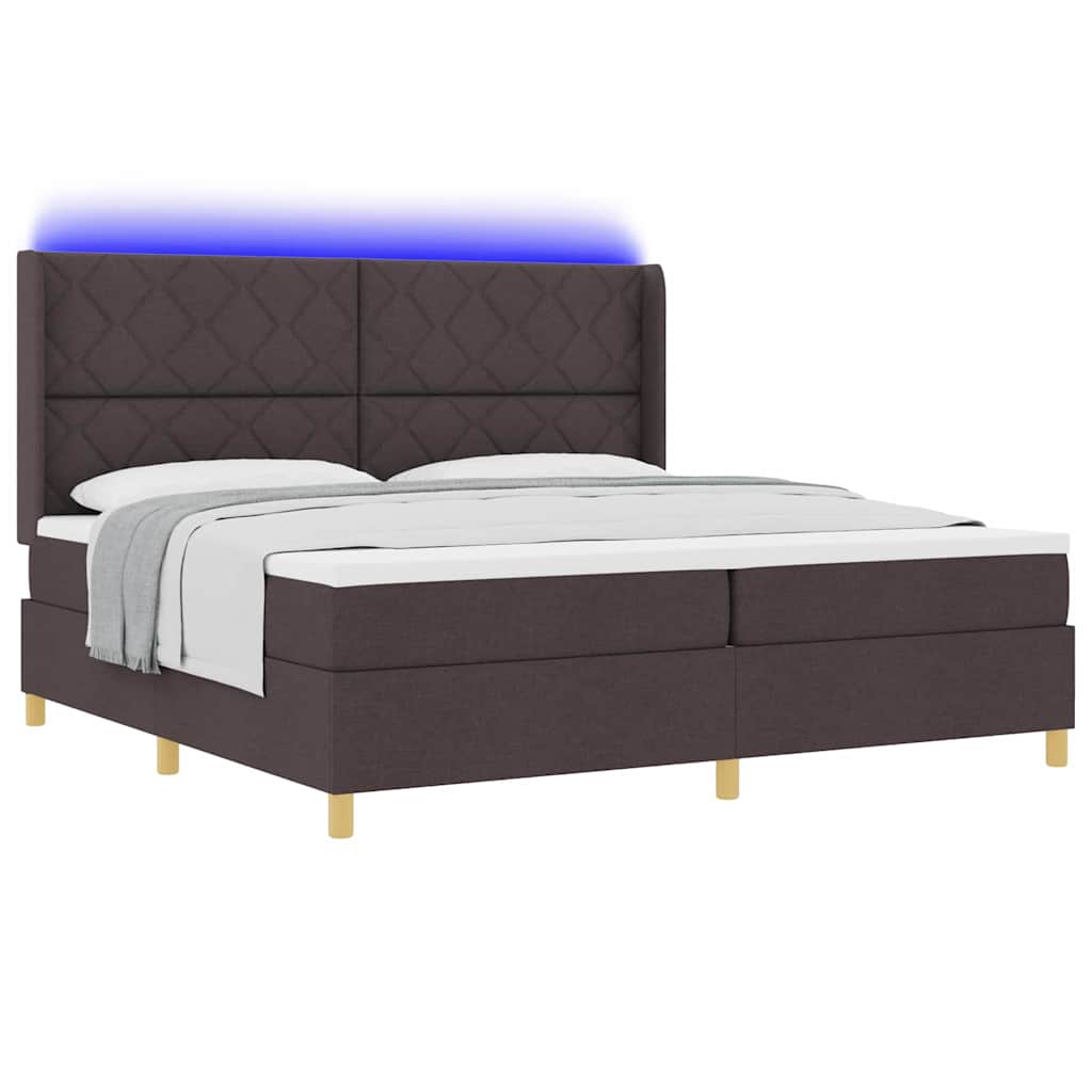 Krevet s opruga kutije s LED trakama Smeđa 200 x 200 cm tkanina