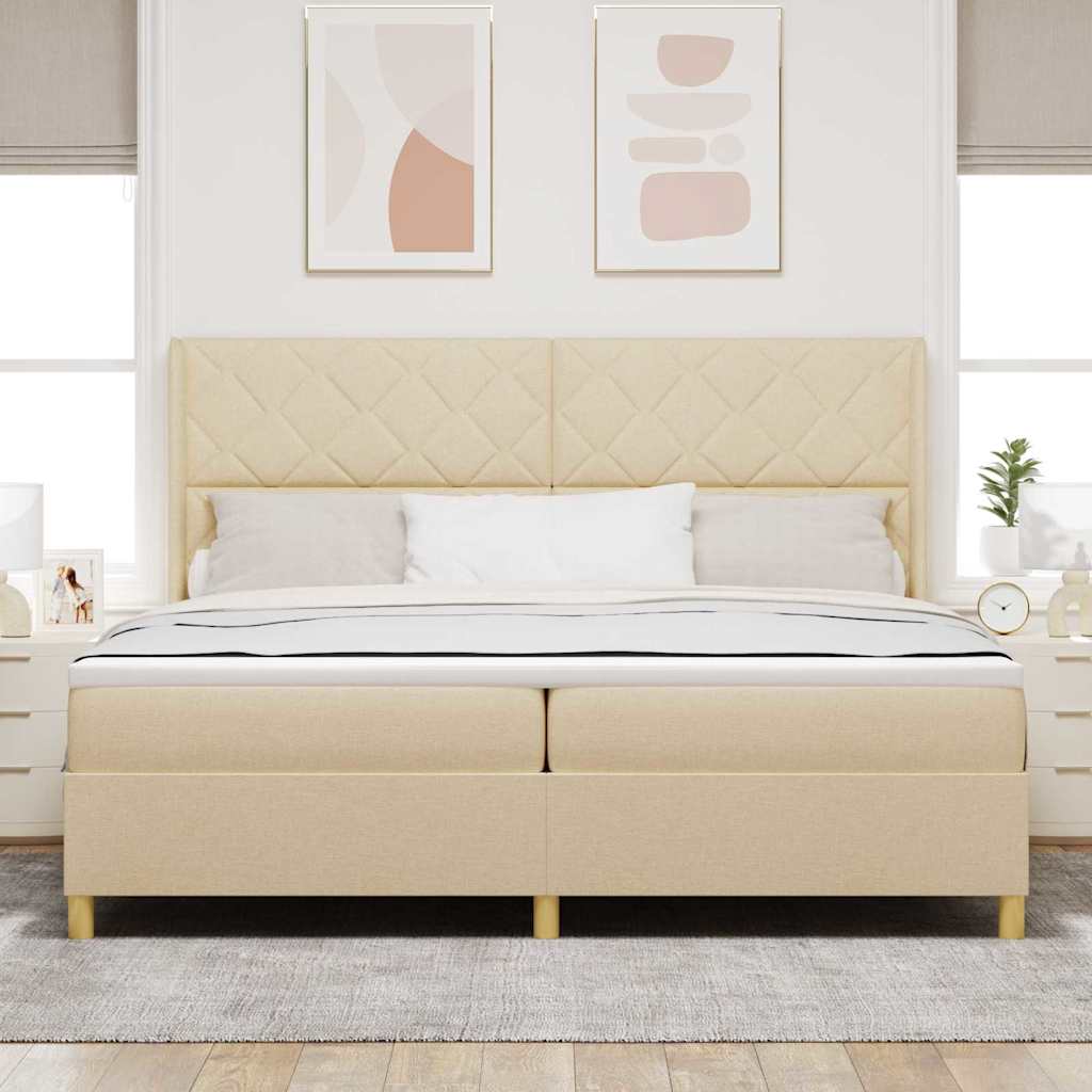 Krevet s opruga kutije s LED trakama Krema 200 x 200 cm tkanina