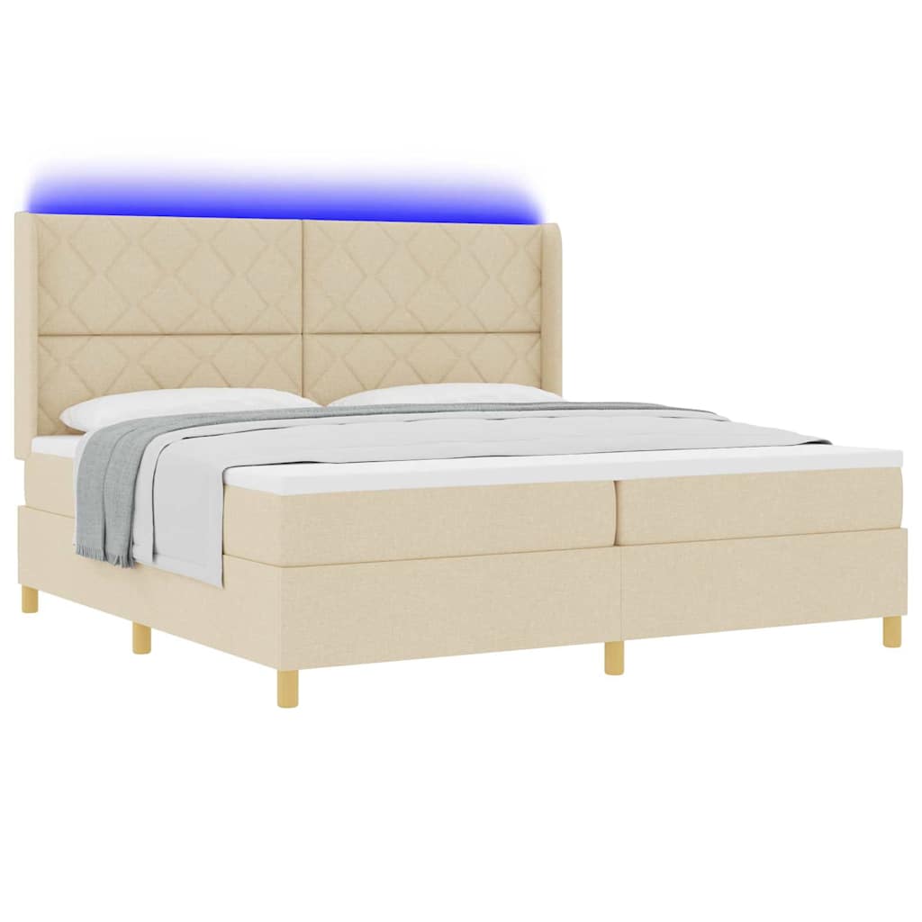 Krevet s opruga kutije s LED trakama Krema 200 x 200 cm tkanina