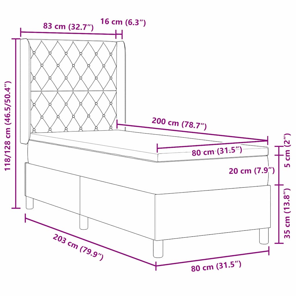 Krevet s opruga kutije Svijetlo siva 80 x 200 cm Baršun