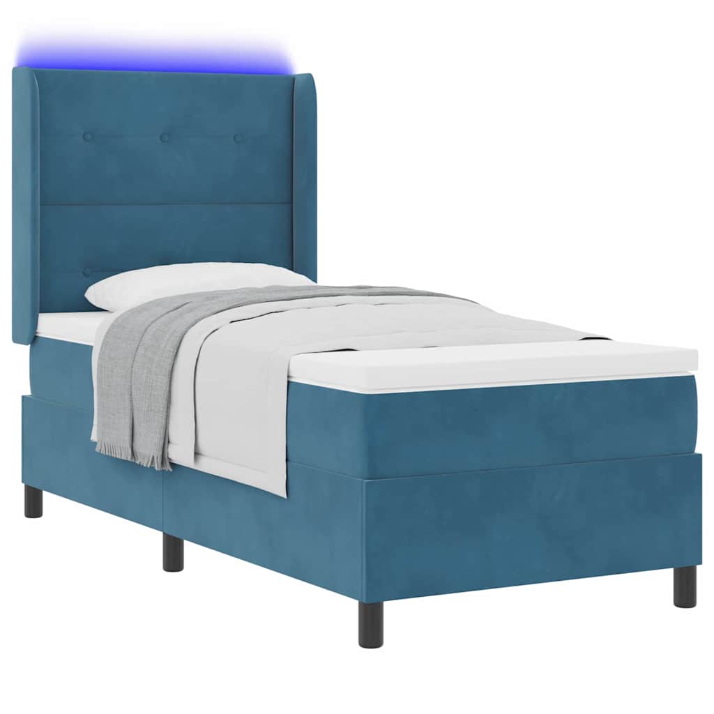 Krevet s opruga kutije s LED trakama Plava 80 x 200 cm Baršun