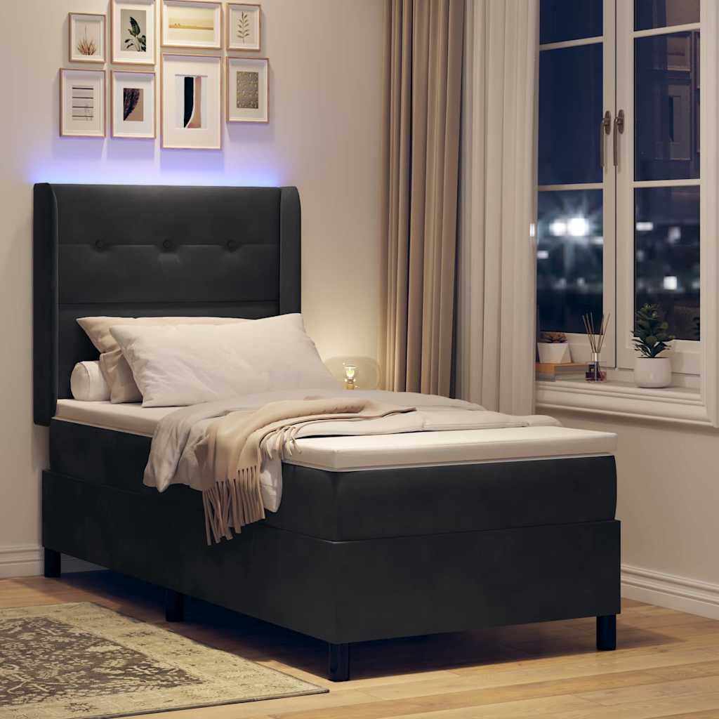 Krevet s opruga kutije s LED trakama Crna 90 x 190 cm Baršun