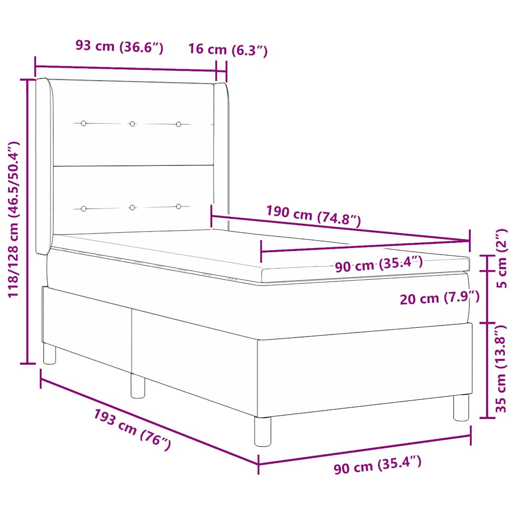 Krevet s opruga kutije s LED trakama Crna 90 x 190 cm Baršun