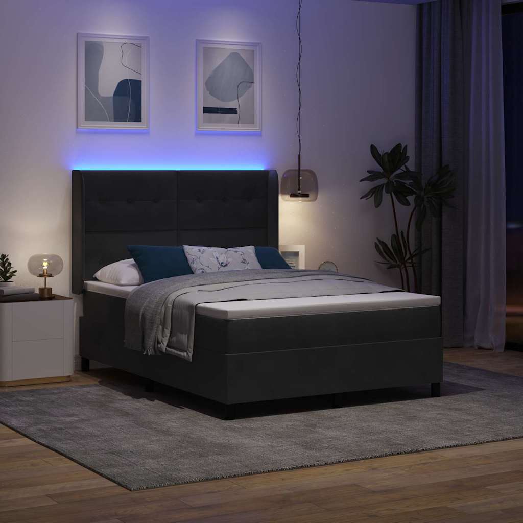 Krevet s opruga kutije s LED trakama Crna 140 x 190 cm Baršun