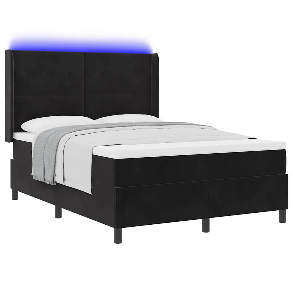 Krevet s opruga kutije s LED trakama Crna 140 x 190 cm Baršun