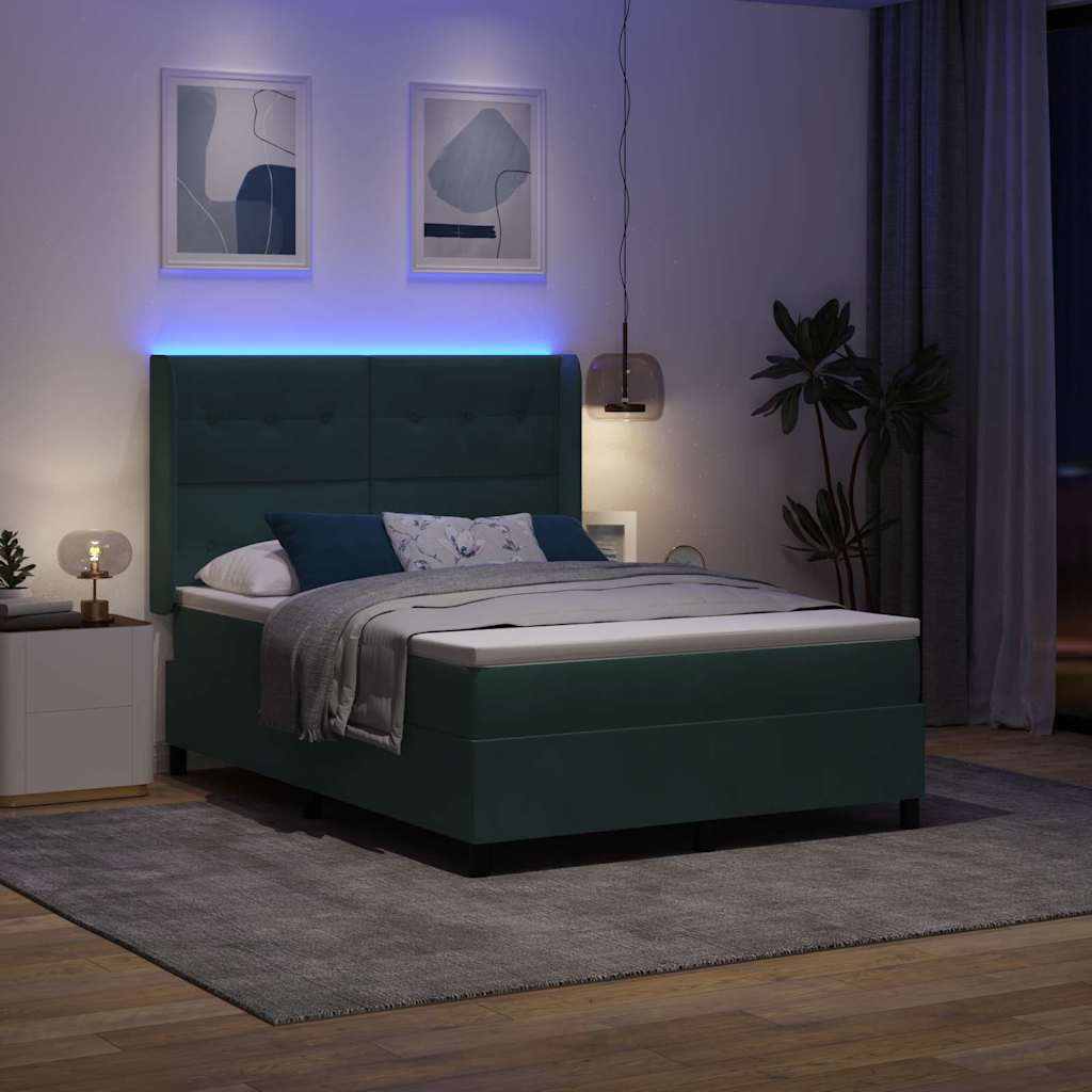 Krevet s opruga kutije s LED trakama Zelena 140 x 190 cm Baršun