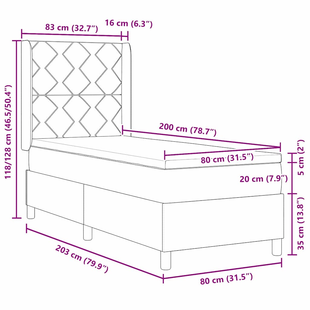 Krevet s opruga kutije s LED trakama Plava 80 x 200 cm Baršun