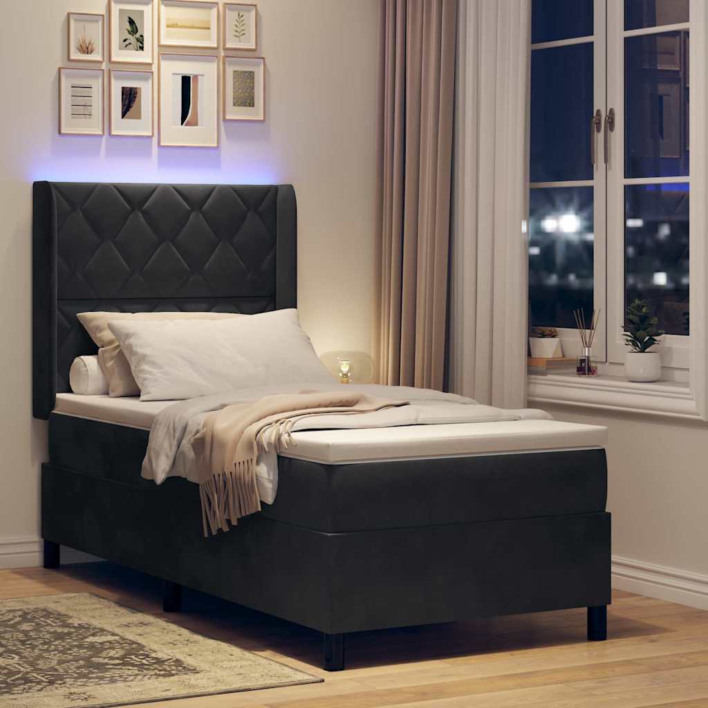 Krevet s opruga kutije s LED trakama Crna 90 x 200 cm Baršun