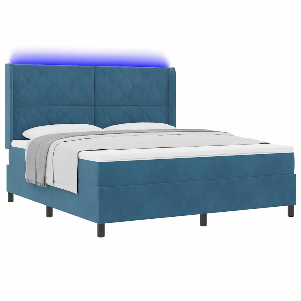 Krevet s opruga kutije s LED trakama Plava 180 x 200 cm Baršun