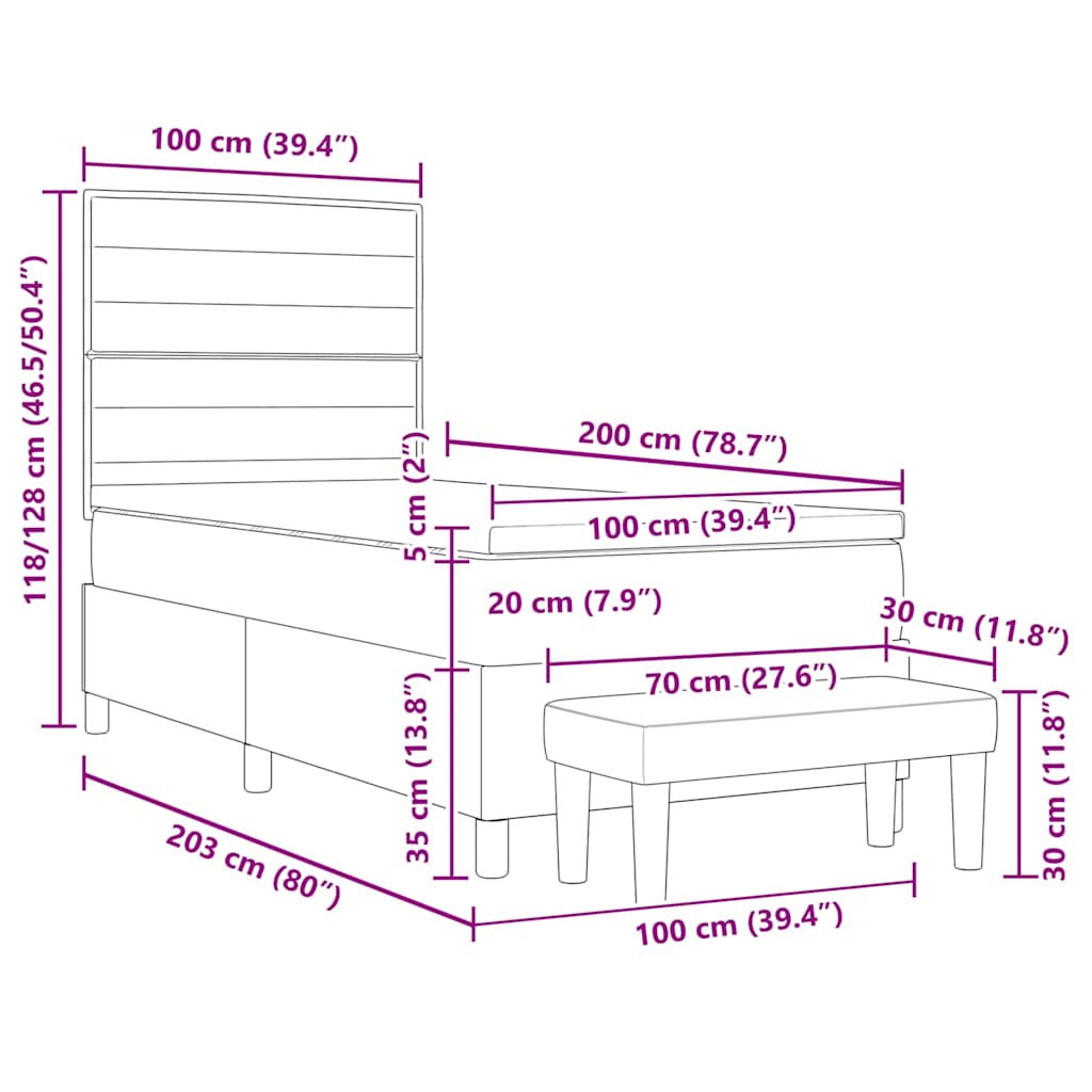 Krevet s opruga kutije Tamno siva 100 x 200 cm tkanina