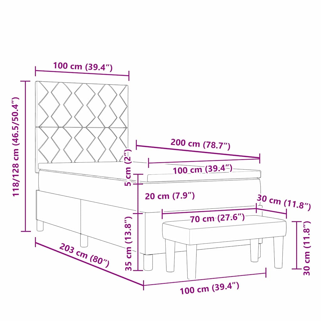 Krevet s opruga kutije s uzglavljem Krema 100 x 200 cm tkanina