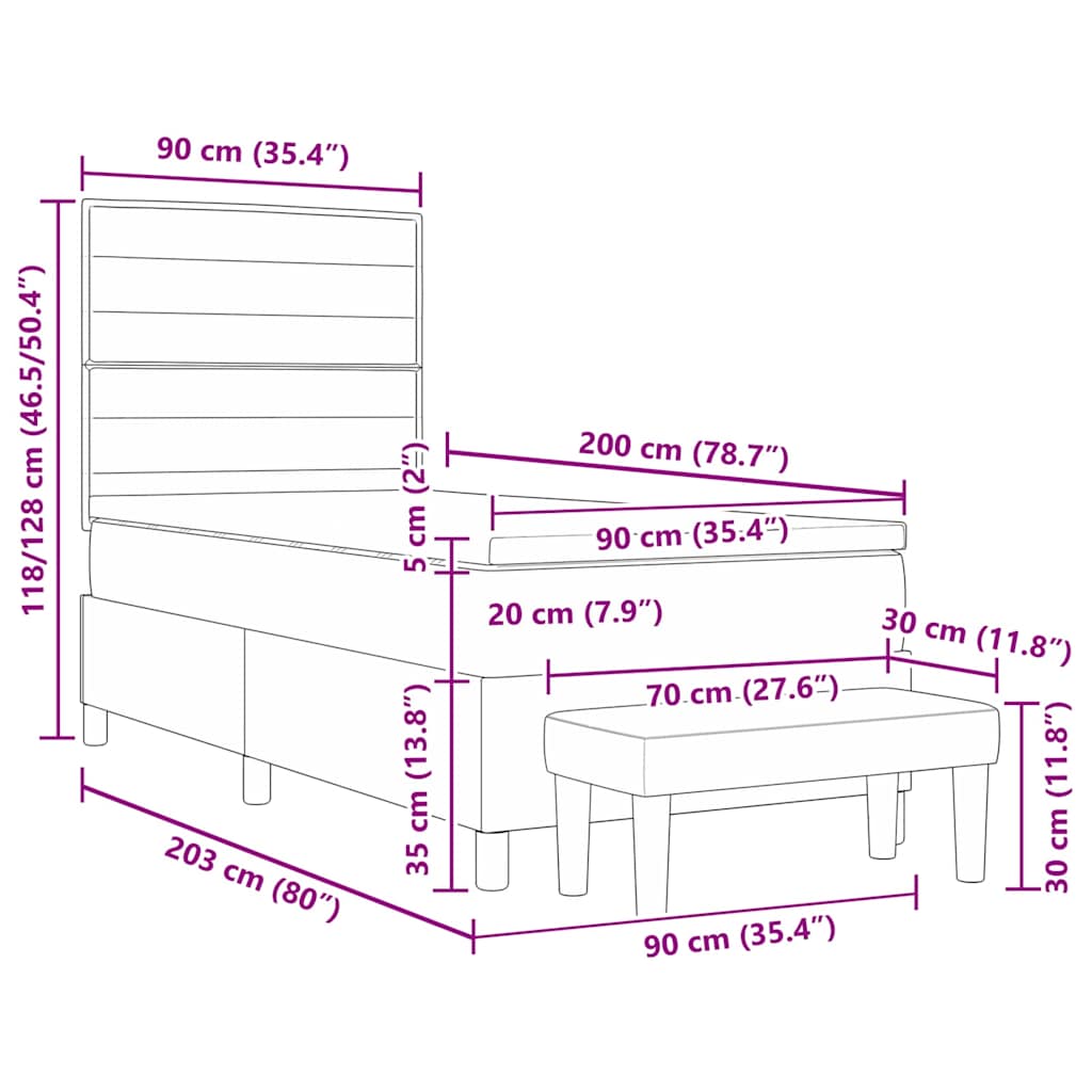 Krevet s opruga kutije Tamno siva 200 x 90 cm tkanina