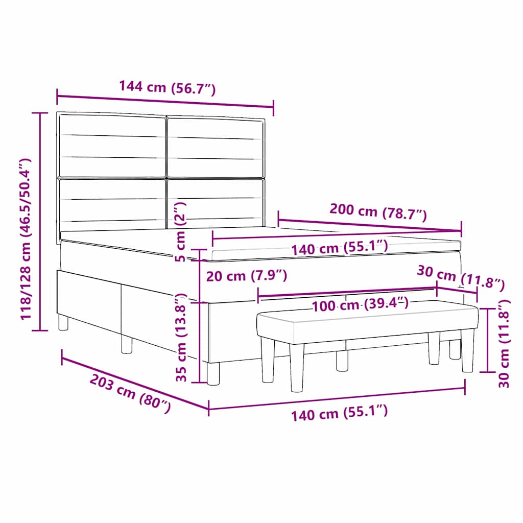 Krevet s opruga kutije Tamno siva 200 x 140 cm tkanina