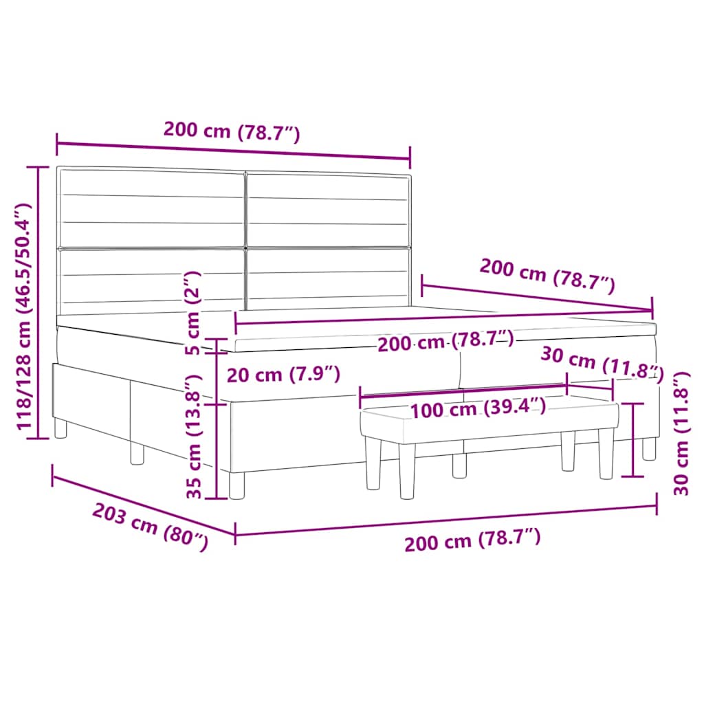 Krevet s opruga kutije Tamno siva 200 x 200 cm tkanina