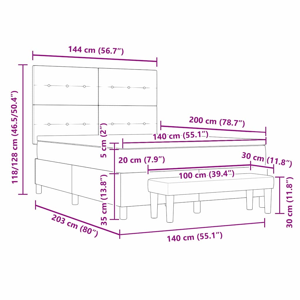 Krevet s opruga kutije s uzglavljem Crna 200 x 140 cm tkanina