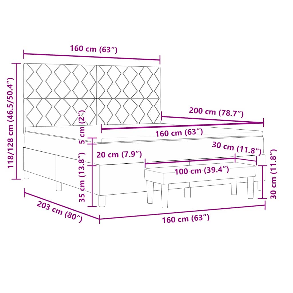 Krevet s opruga kutije s jastukom Crna 200 x 160 cm tkanina