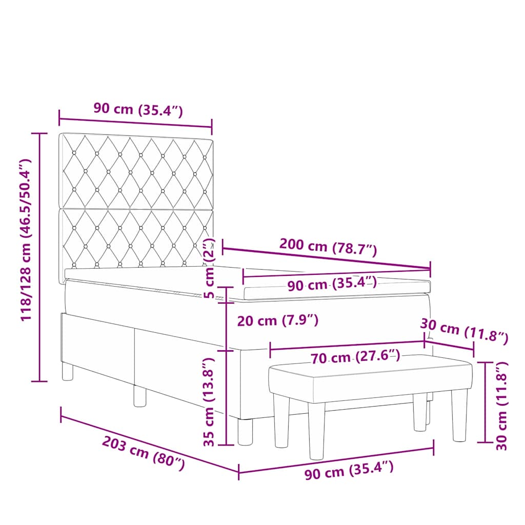 Krevet s opruga kutije s uzglavljem Crna 200 x 90 cm Baršun