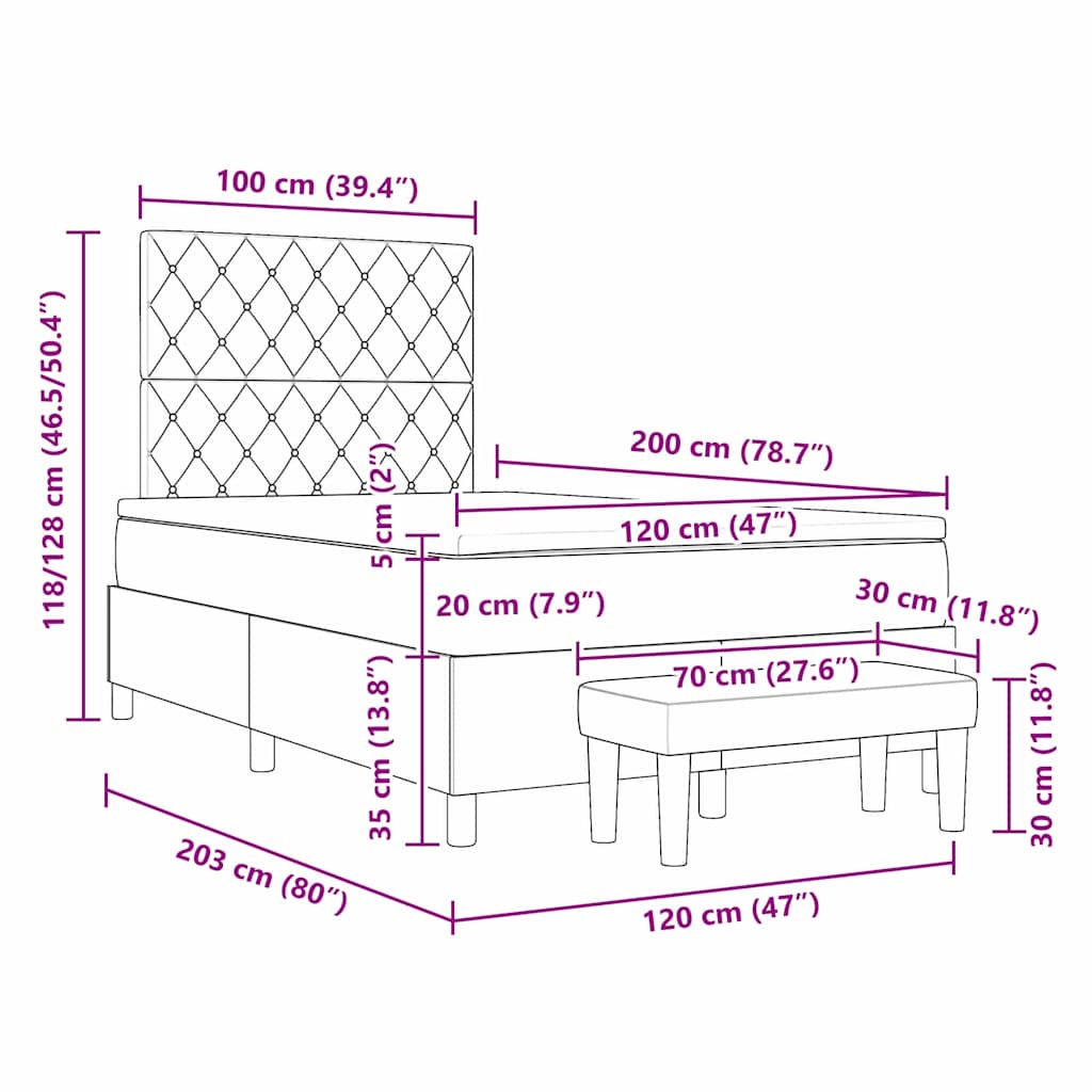 Krevet s opruga kutije Svjetlosiva 200 x 120 cm Baršun