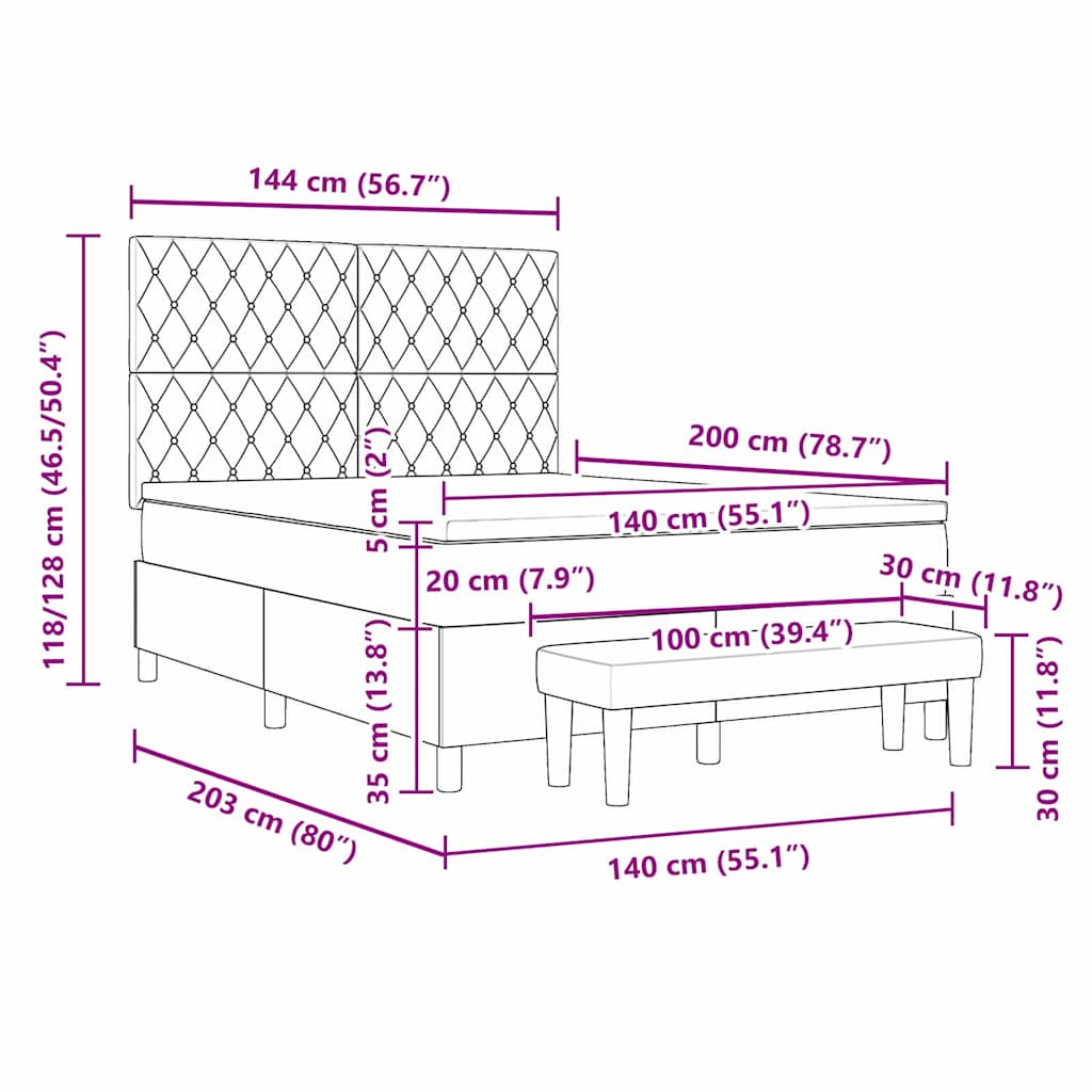 Krevet s opruga kutije Svjetlosiva 200 x 140 cm Baršun
