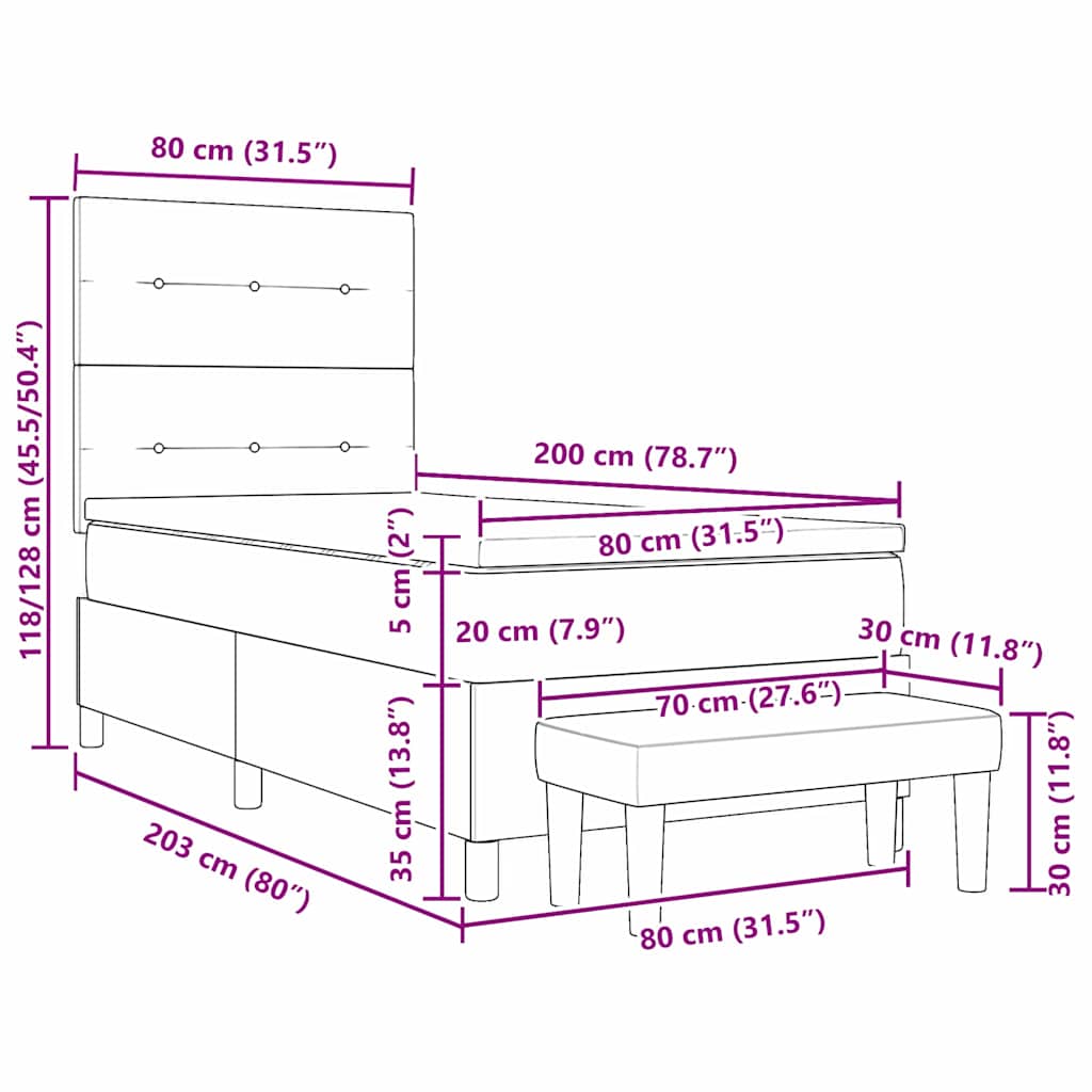 Krevet s opruga kutije Svjetlosiva 200 x 80 cm Baršun