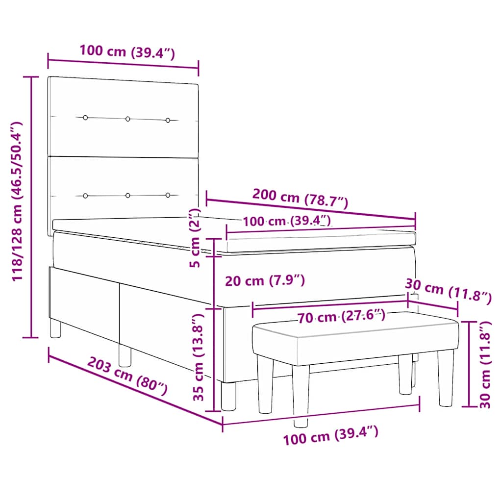 Krevet s opruga kutije Svjetlosiva 200 x 100 cm Baršun