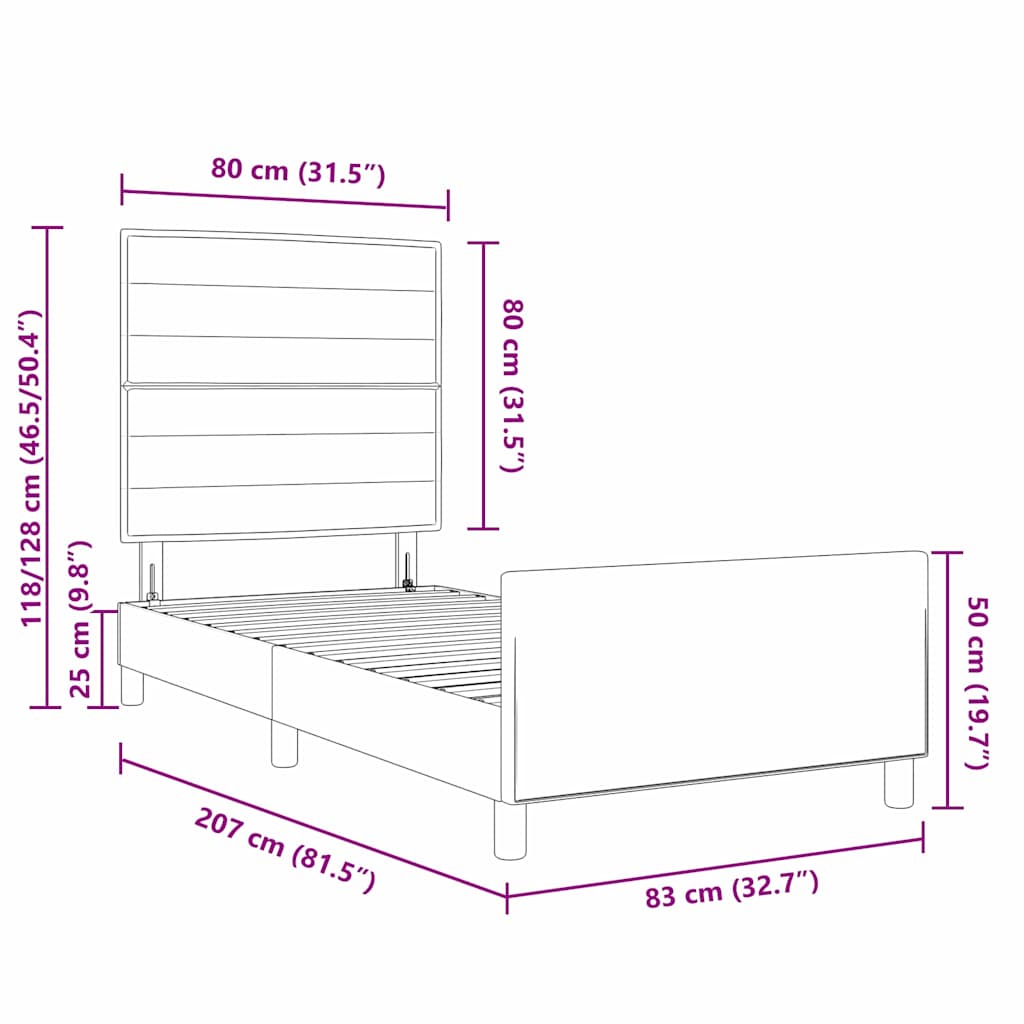 Krevetna konstrukcija s uzglavljem Krema 80 x 200 cm tkanina