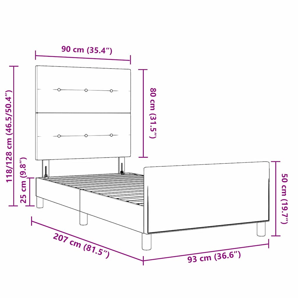 Krevetna konstrukcija Svjetlosiva 90 x 200 cm tkanina