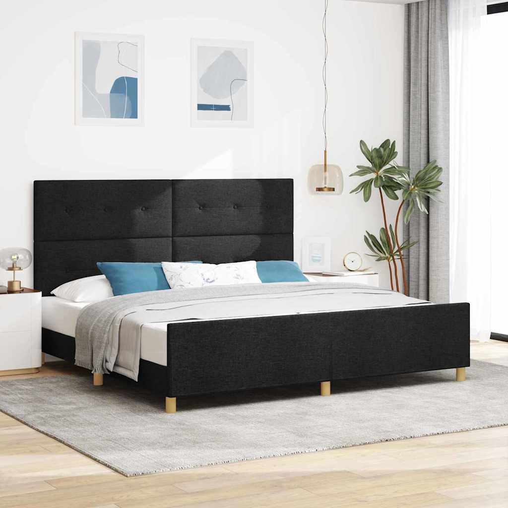 Krevetna konstrukcija s uzglavljem Crna 200 x 200 cm tkanina
