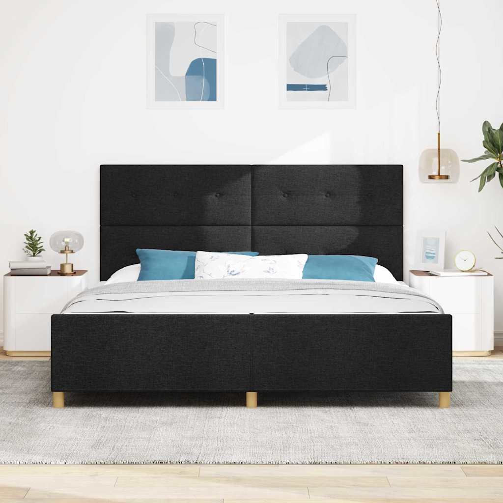 Krevetna konstrukcija s uzglavljem Crna 200 x 200 cm tkanina