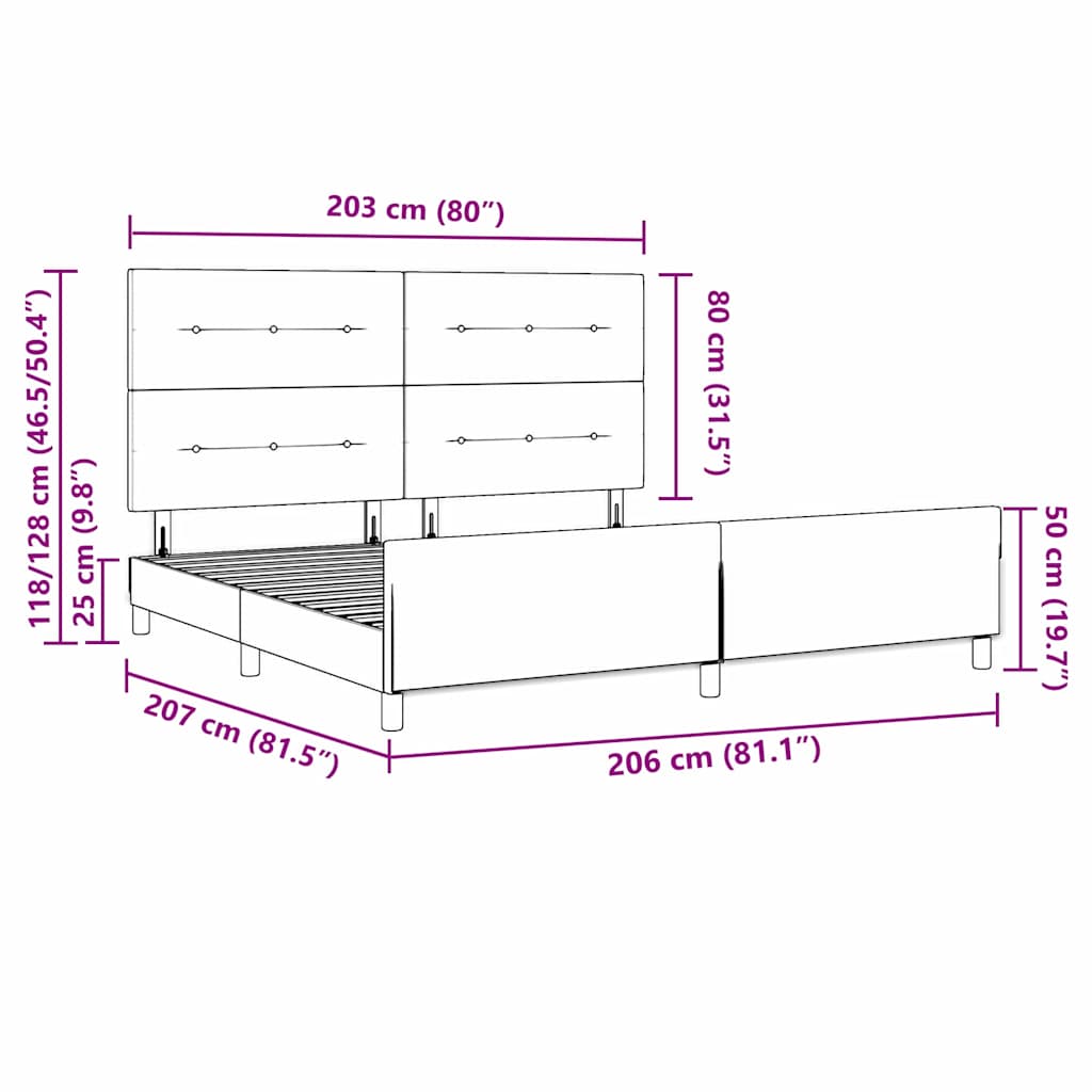 Krevetna konstrukcija s uzglavljem Crna 200 x 200 cm tkanina