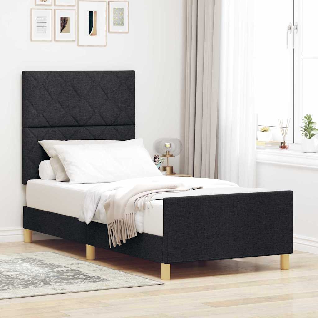 Krevetna konstrukcija s uzglavljem Crna 90 x 200 cm tkanina