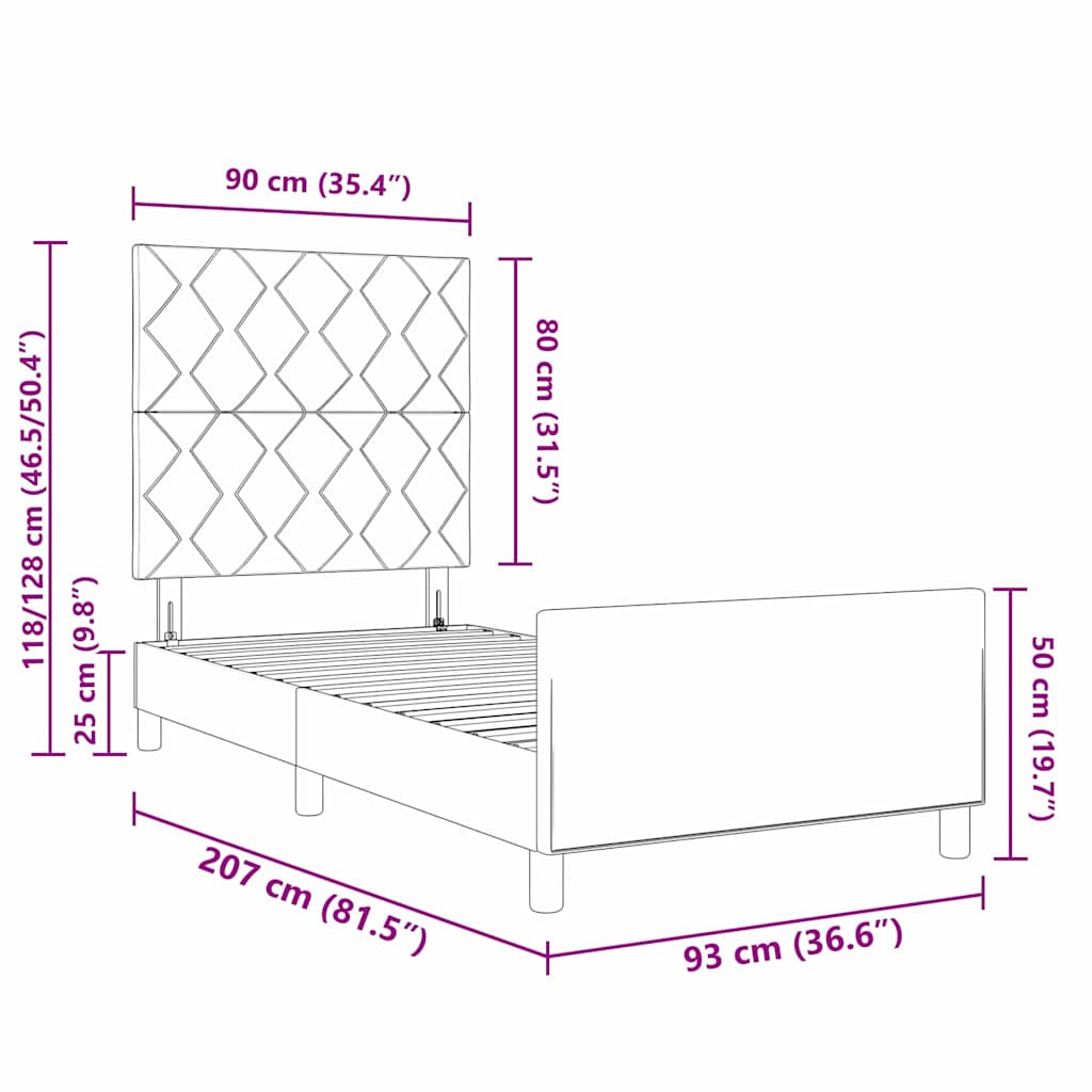 Krevetna konstrukcija s uzglavljem Crna 90 x 200 cm tkanina