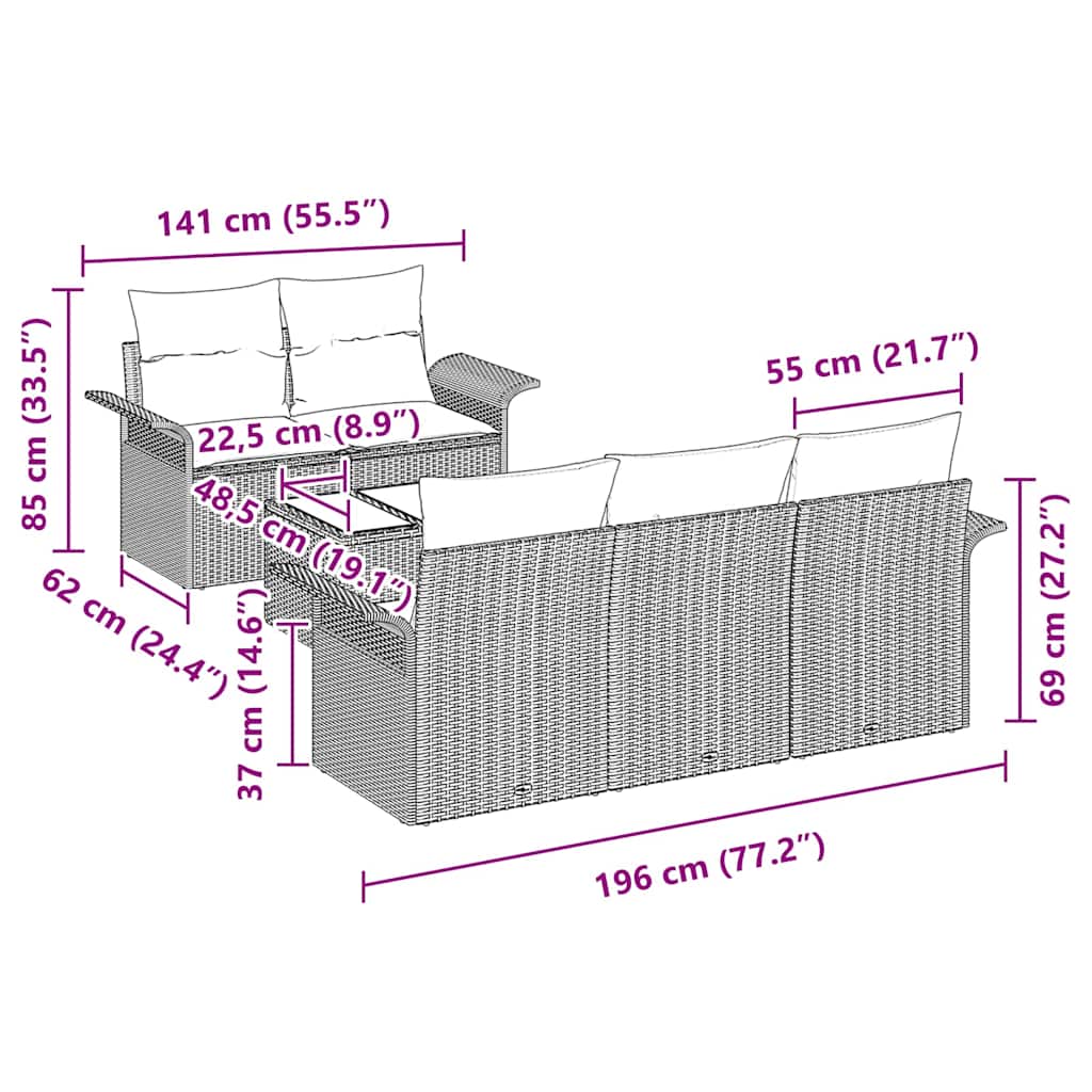 Sjedeća garnitura za vrt 6 pcs Bež i krema 55 x 55 x 37 cm